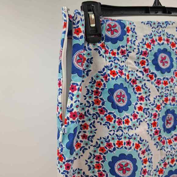 Talbots 8 Petite Skirt Geometric Print Teal Pencil Happy Bright Bold Red 8P Y2K - Picture 5 of 6